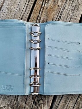 Gillio Medium Compagna Light Blue Leather Personal Ring Planner